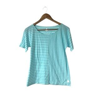 NEW Talbots Blue Stripes Short Sleeve Tee Shirt Cotton Linen Light Size Small